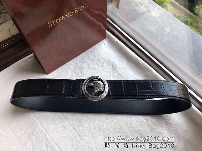 STEFANO RICCI 精鋼鷹頭掛扣 精仿鱷魚皮 牛皮男士腰帶  xfp1407